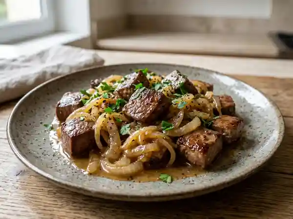 Dés de foie de veau fondants au vin blanc - Photo de présentation