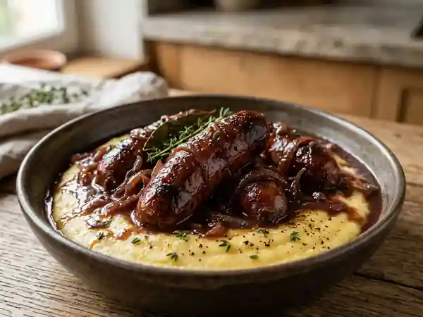 Diots braisés au vin rouge et oignons - Photo de présentation