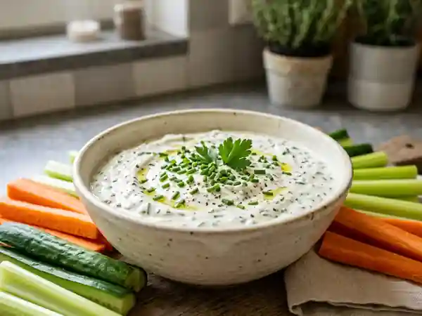 Dip crémeux aux herbes fraîches pour légumes croquants - Photo de présentation