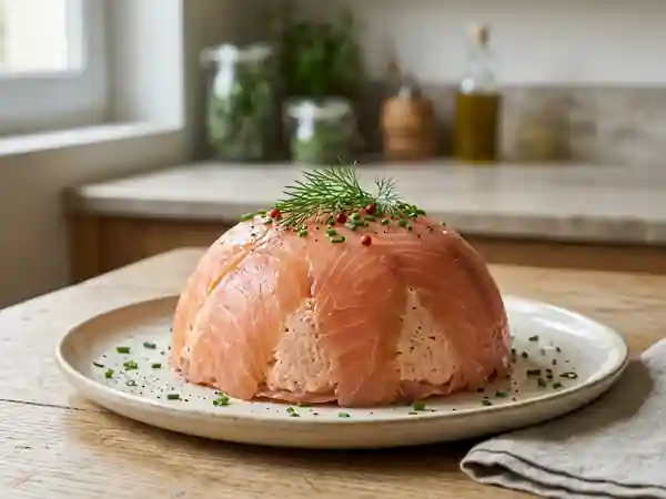 Dôme fondant aux deux saumons et herbes fraîches - Photo de présentation