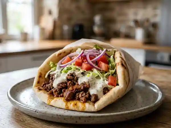 Donair de bœuf épicé et sauce ail onctueuse - Photo de présentation