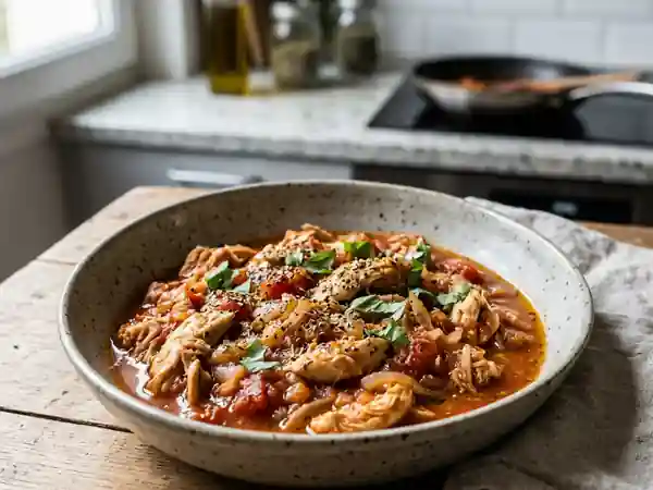 Effiloché de poulet juteux à la tomate - Photo de présentation