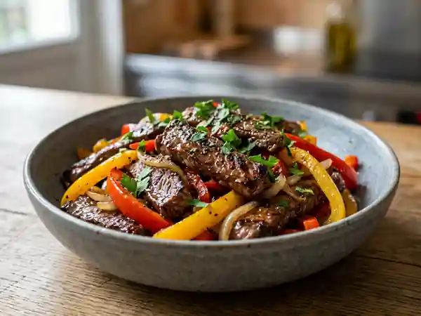 Bœuf sauté aux poivrons et soja caramélisé - Photo de présentation