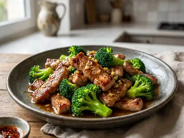Émincé de porc au brocoli et sésame - Photo de présentation
