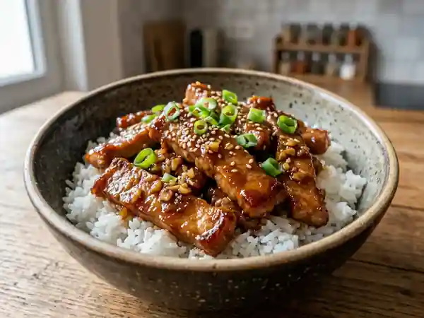 Émincé de porc laqué au caramel et gingembre - Photo de présentation