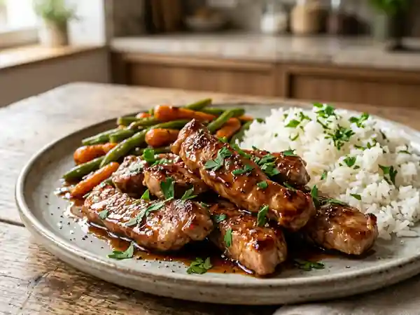 Emincé de porc au miel fondant et savoureux - Photo de présentation