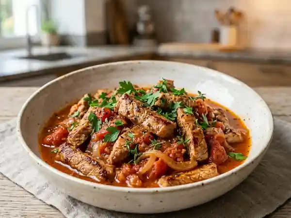 Émincé de porc fondant aux tomates et herbes - Photo de présentation