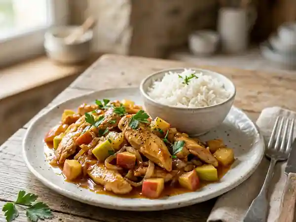 Émincé de poulet fondant et pomme croquante - Photo de présentation
