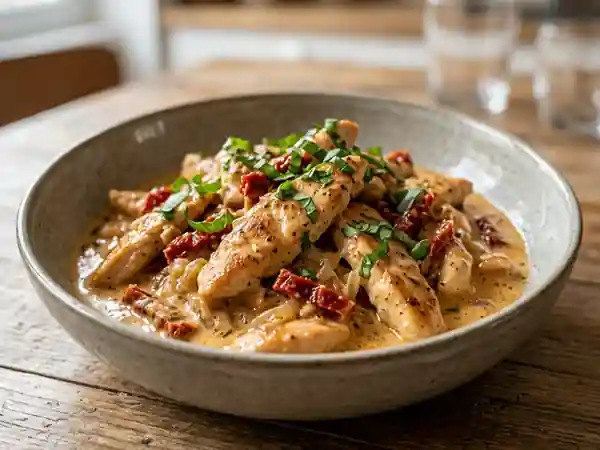 Émincé de poulet crémeux aux tomates séchées - Photo de présentation