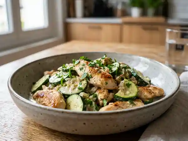 Poêlée de poulet onctueuse aux courgettes - Photo de présentation
