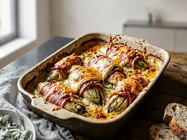 Endives braisées au jambon cru et reblochon - Photo de présentation