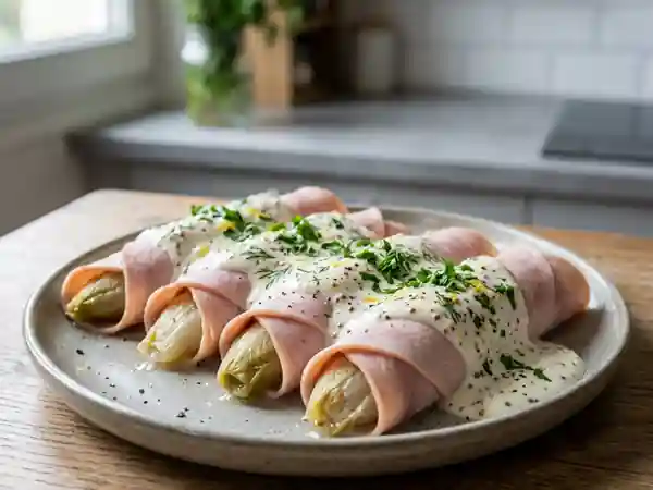 Endives fondantes au jambon de poulet et citron - Photo de présentation
