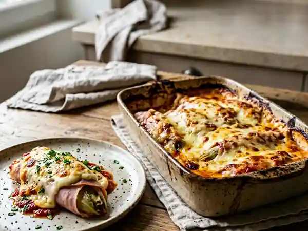 Endives gratinées au jambon et sauce tomate maison : recette facile et savoureuse - Photo de présentation