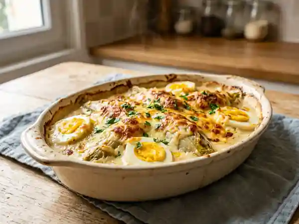 Endives au four, œufs et béchamel onctueuse - Photo de présentation
