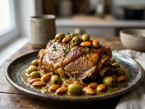 Agneau confit aux olives et amandes grillées - Photo de présentation