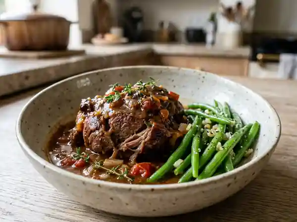 Épaule de mouton fondante et haricots croquants - Photo de présentation