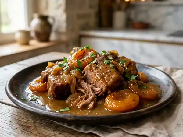 Épaule de porc fondante aux abricots confits - Photo de présentation