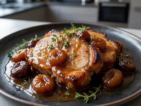 Épaule de porc confite au miel et pruneaux - Photo de présentation