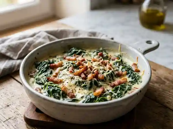Épinards onctueux à la crème et lardons fumés - Photo de présentation