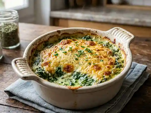 Épinards à la crème gratinés au parmesan : recette facile et savoureuse - Photo de présentation