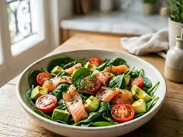 Épinards croquants, saumon fumé et avocat fondant - Photo de présentation