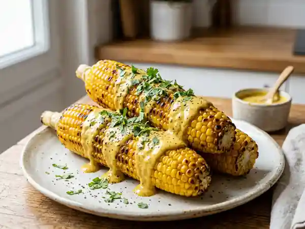 Épis de maïs grillés et sauce curry onctueuse - Photo de présentation