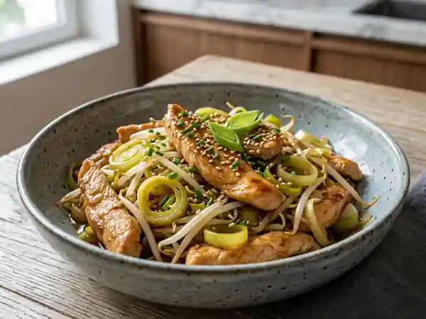 Wok de dinde au soja et poireaux fondants - Photo de présentation