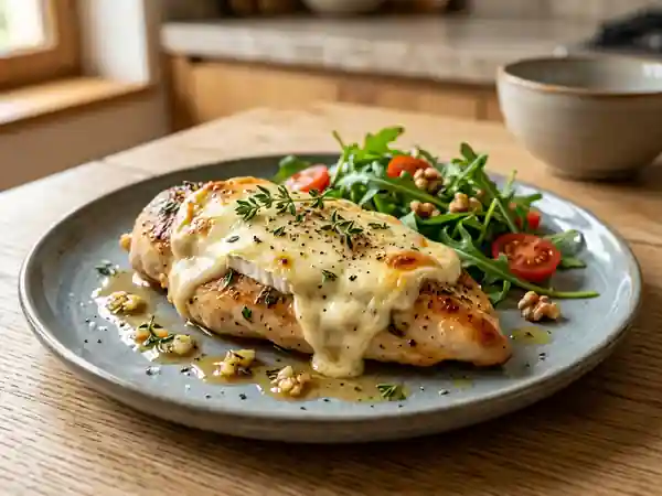 Escalope de poulet au fromage de chèvre fondant et herbes - Photo de présentation