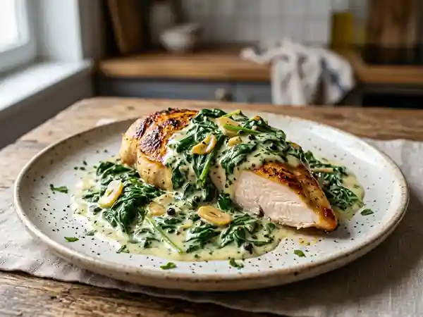 Escalope fondante à la crème d'épinards - Photo de présentation