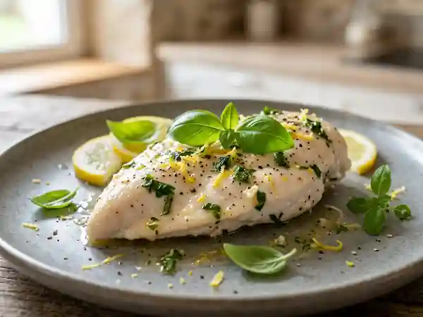 Escalope de volaille citron-basilic express au micro-ondes pour minceur - Photo de présentation