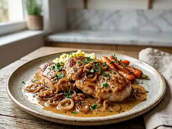 Escalopes de dinde fondantes aux échalotes caramélisées - Photo de présentation