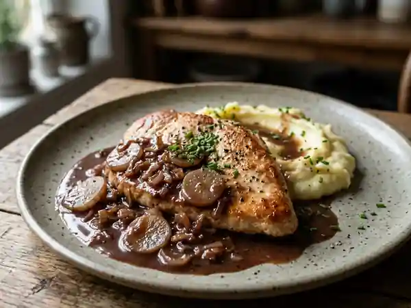 Escalopes de dinde fondantes aux radis noirs et sauce au porto - Photo de présentation