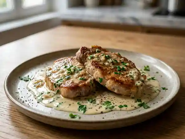 Escalopes de porc crémeuses au vin blanc - Photo de présentation