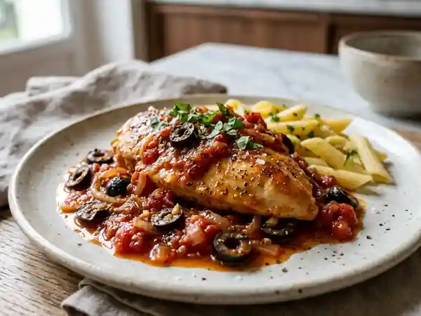 Escalopes fondantes tomate et olives noires - Photo de présentation