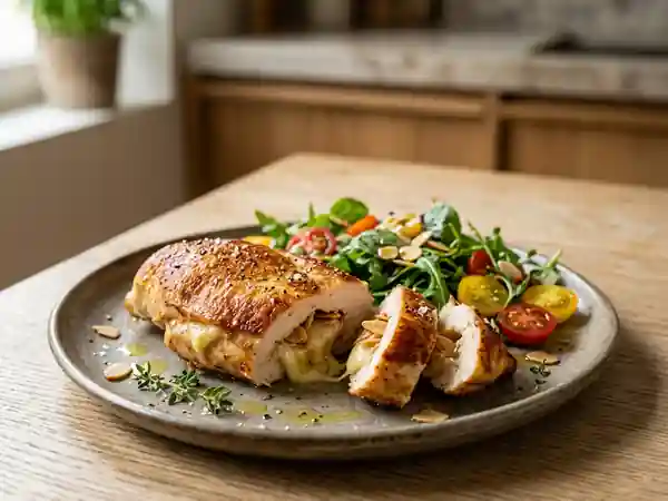 Escalopes de poulet farcies au fromage et amandes - Photo de présentation