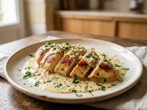 Escalopes de poulet crémeuses au vin blanc - Photo de présentation