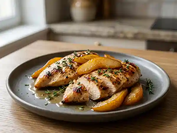 Poulet grillé au miel et poires confites - Photo de présentation