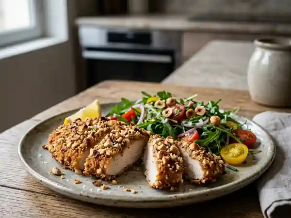 Poulet croustillant et son craquant de noisettes - Photo de présentation