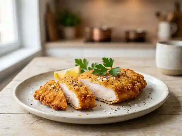 Escalopes de poulet panées croustillantes et dorées - Photo de présentation