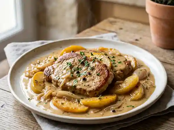 Escalopes de veau fondantes au cidre et pommes - Photo de présentation