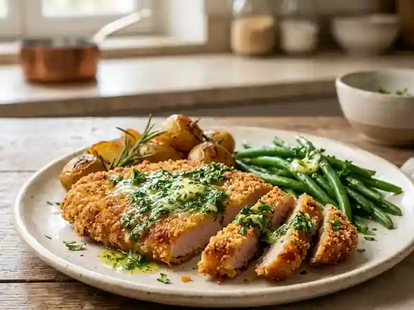 Escalopes de veau croustillantes au beurre persillé - Photo de présentation