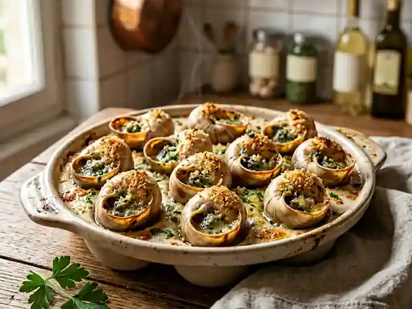 Escargots Petits Gris en Habit Rouge et Or : Recette Gourmande et Raffinée - Photo de présentation