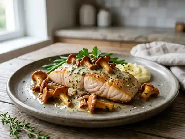 Esturgeon rôti et girolles à la crème - Photo de présentation