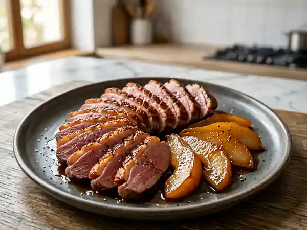 Éventail de magret de canard aux poires caramélisées - Photo de présentation