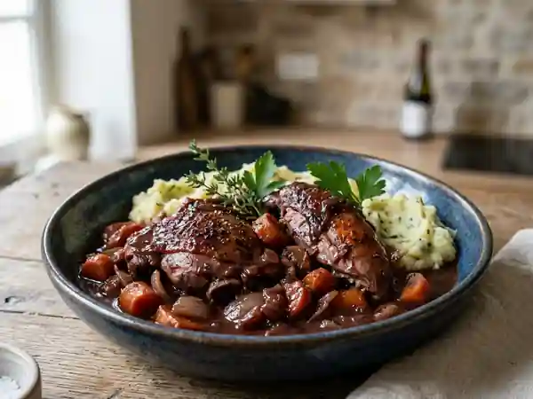 Faisan fondant braisé au vin rouge - Photo de présentation