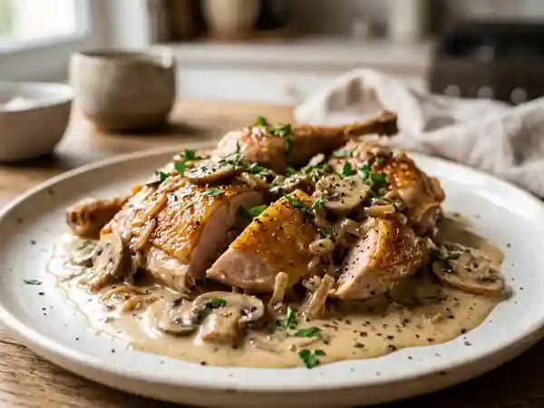 Faisan fondant à la crème et champignons - Photo de présentation