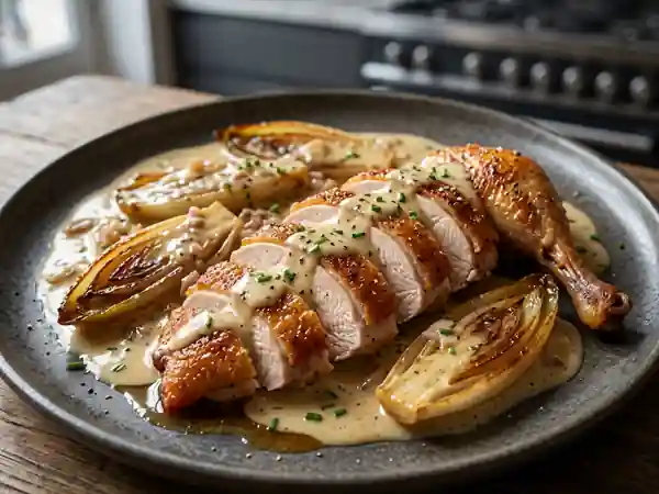 Faisan rôti à la sauce onctueuse aux endives caramélisées - Photo de présentation