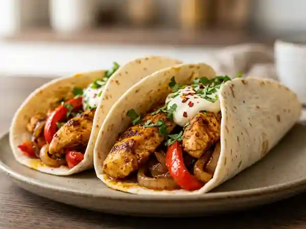 Fajitas de poulet grillé et poivrons croquants - Photo de présentation