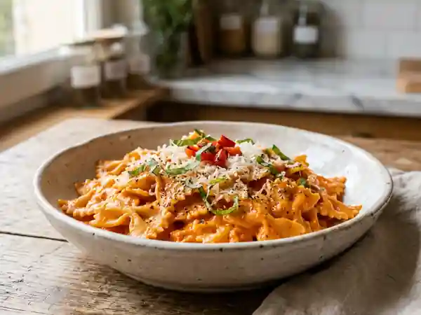 Farfalle à la crème de poivron soyeuse - Photo de présentation