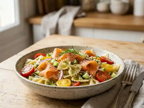 Farfalles au saumon fumé et aneth frais - Photo de présentation